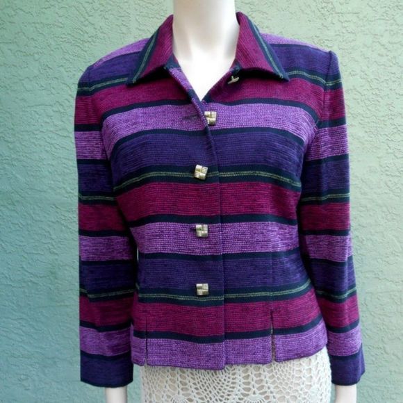 Koret Jackets & Blazers - EUC VINTAGE KORET Petites Multi-Colored Shades of Purple Striped Jacket 6P
